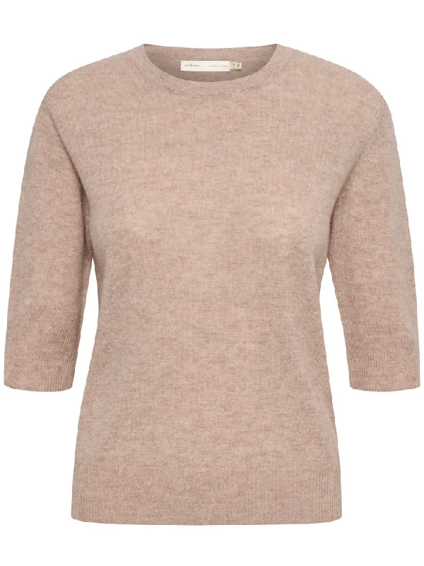 InWear MonikaIV Short Sleeve Jumper Oat Beaded Sweater Sequined Faux Fur