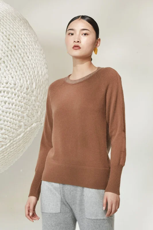 Joint stitch round neck 100% cashmere jumper Elegant Classic Vintage
