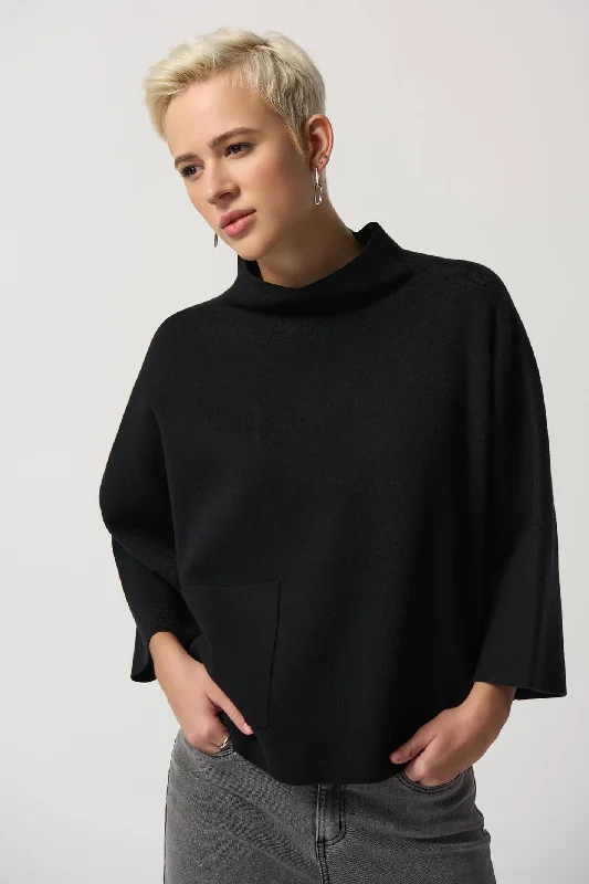 Joseph Ribkoff 233907 Black Funnel Neck Boxy Jumper Plaid Sweater Polka Dot Checkered