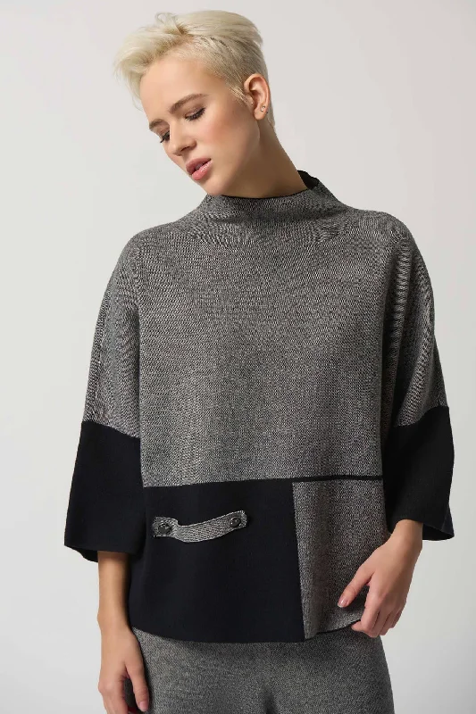 Joseph Robkoff 233935 Black Grey Funnel Collar Jumper Open Front Closed Front Wrap Front
