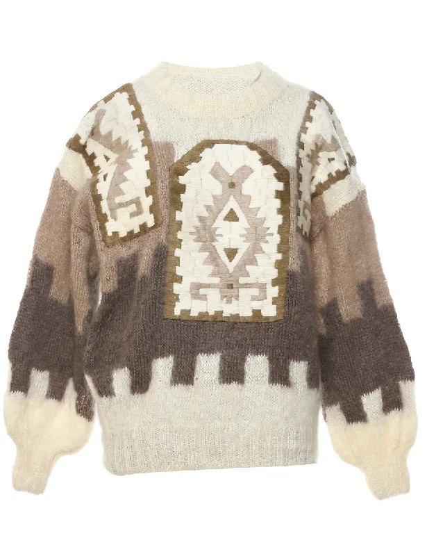 Light Brown Jumper - L Real Fur Shearling Chenille