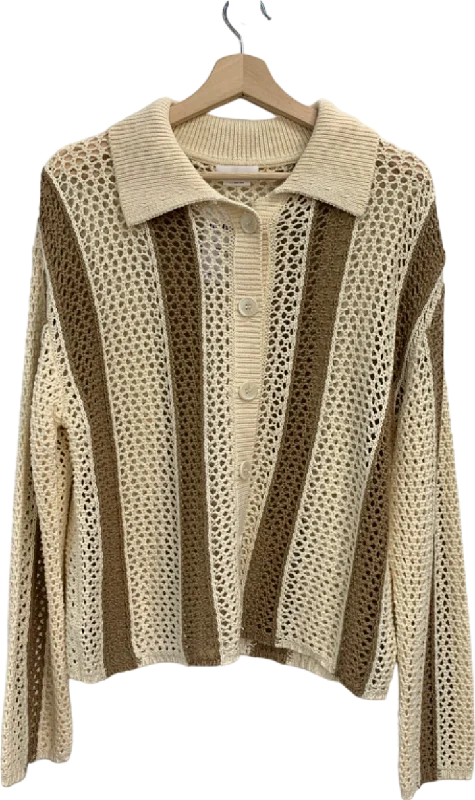 Lovers And Friends Beige Striped Crochet Jumper UK S Spandex Rayon Corduroy