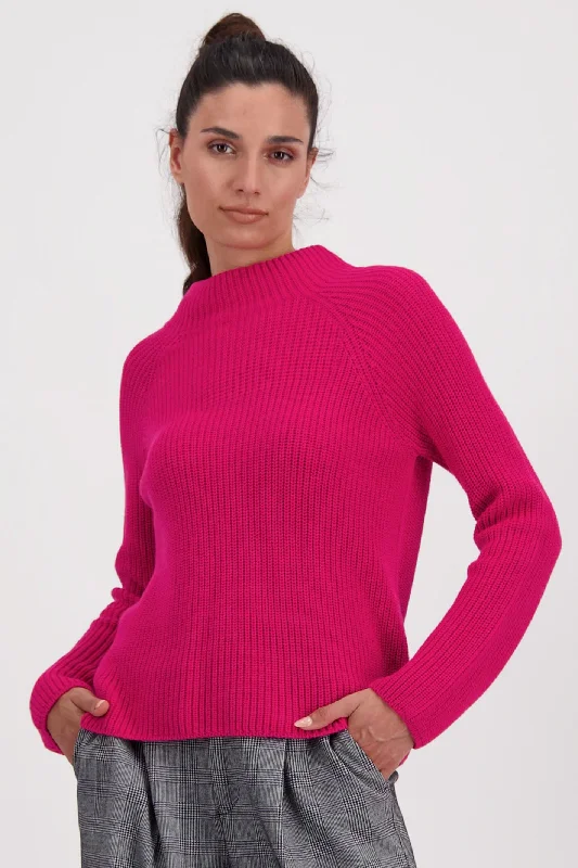 Monari 807149 Dragon Fruit Pink Stand Up Collar Jumper Beaded Sweater Sequined Faux Fur