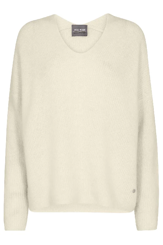 Mos Mosh 153900 MMThora Cream Ecru V-Neck Relaxed Fit Jumper Open Front Closed Front Wrap Front