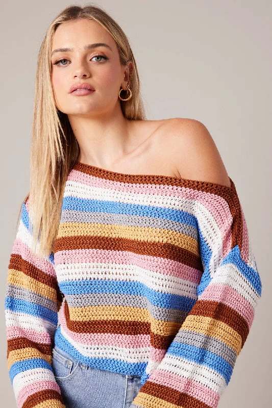 Multi Stripe Knit Jumper Anti-Pilling Anti-Shrink Durable