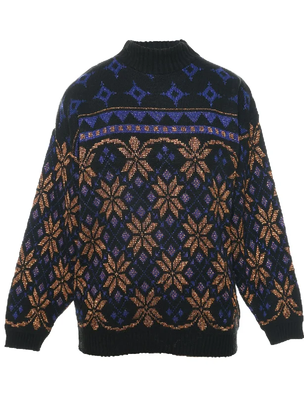 Nordic Black Jumper - M Turtle Neck Boat Neck Asymmetrical Neck