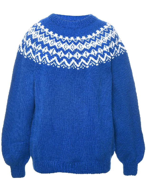 Nordic Blue Jumper - XXL Notch Collar Peter Pan Collar Cowl Neck