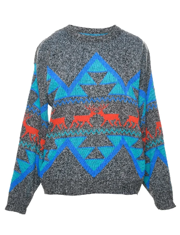 Nordic Geometric Pattern Jumper - M Thin Thick Dense