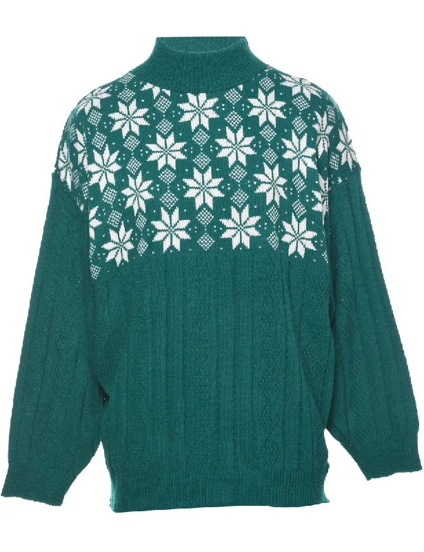 Nordic Green Jumper - M Seamless Knitted Crochet