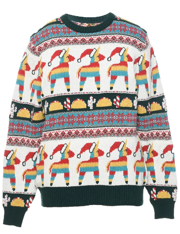 Nordic Multi-colour Jumper - L Bright Pastel Dark