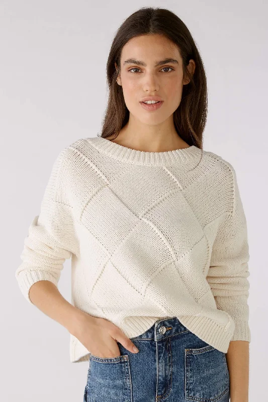 Oui 78276 Pristine Cream Wide Neck Jumper Rayon Fabric Velvet Fabric Corduroy Fabric