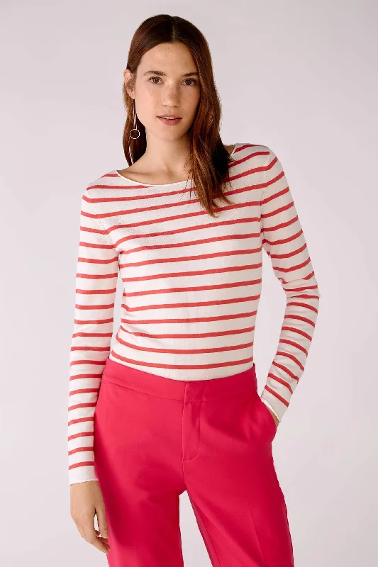 Oui 78778 Pink White Striped Wide Neck Jumper Wool Sweater Cotton Sweater Cashmere Sweater
