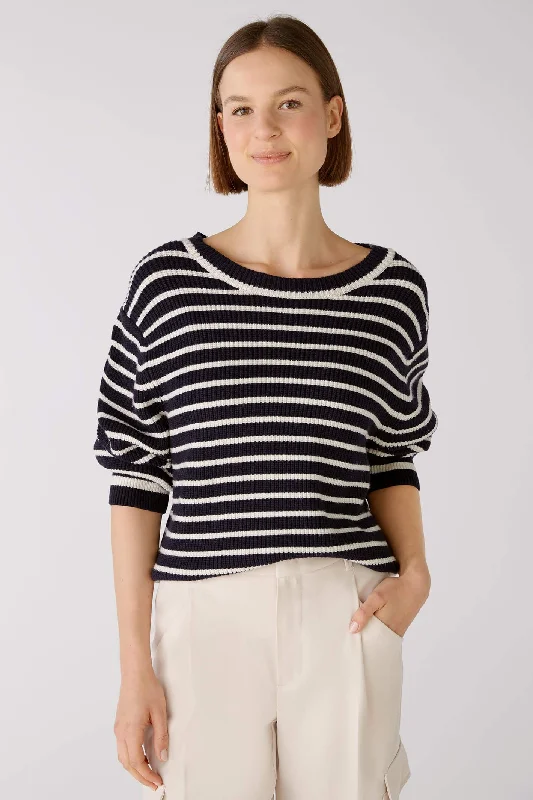 Oui 79277 Navy White Striped Wide Neck Jumper Lightweight Heavyweight Midweight