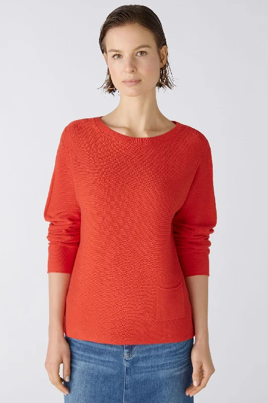 Oui 79915 Keiko Aura Orange/ Red Wide Neck Jumper Oversized Loose Flowy