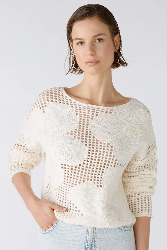 Oui 0086664 Gardenia Cream Mesh Knit Jumper Fleece Fabric Down Fabric Feather Fabric