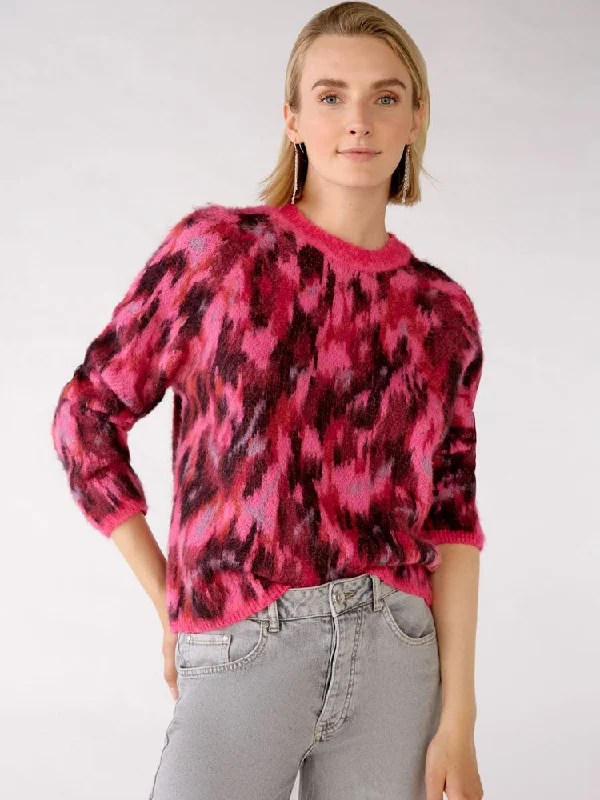 Oui Printed Jumper Pink Cashmere Blend Cotton Blend Poly Blend