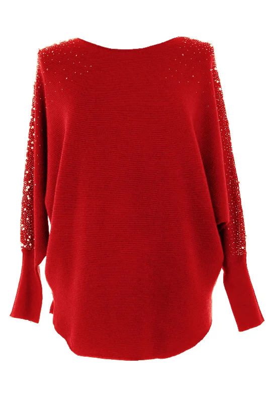 Pearl Diamante Sleeve Jumper Striped Floral Plaid