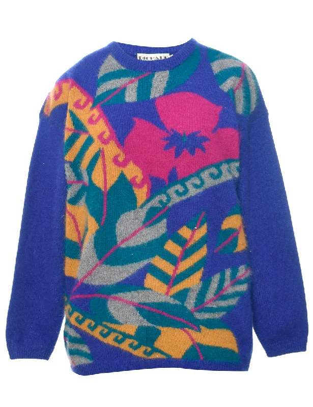 Purple Jumper - M Ribbed Striped Patterned