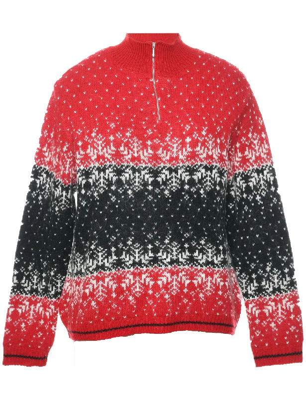 Quarter Zip Jumper - M Notch Collar Peter Pan Collar Cowl Neck