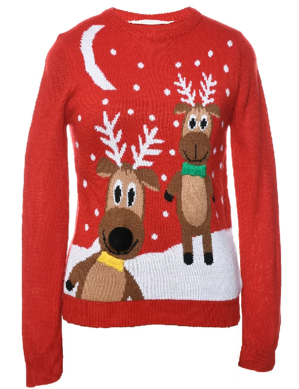 Reindeer Christmas Jumper - M Elegant Classic Vintage