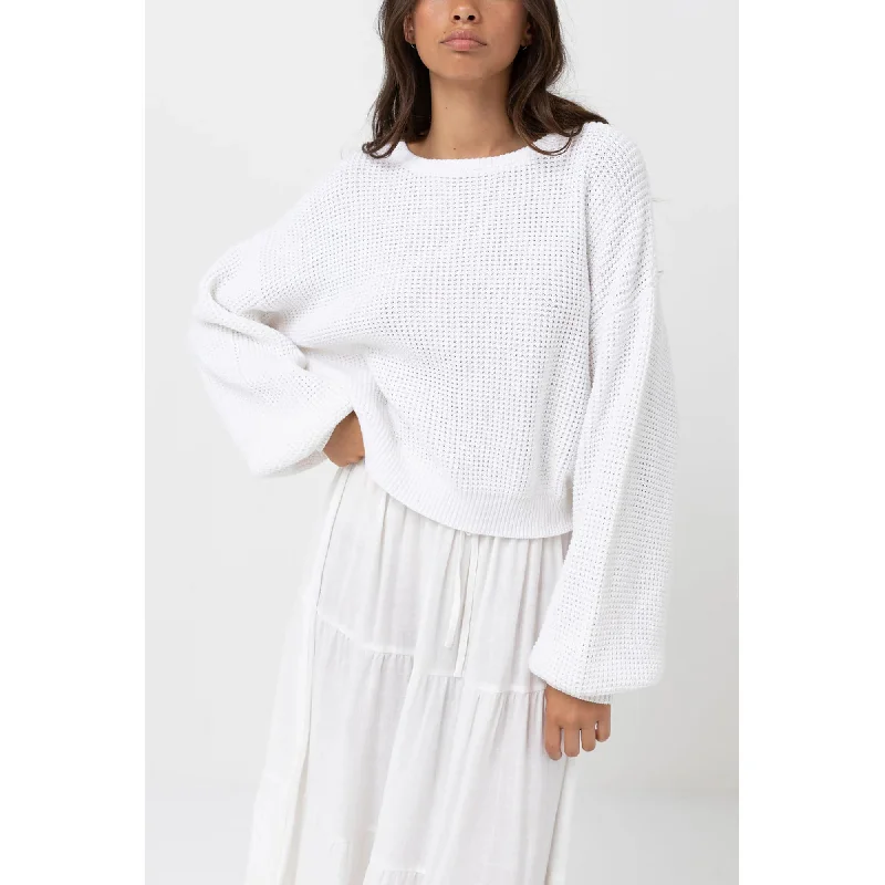 Rhythm Classic Knit Women's Jumper - White Plaid Sweater Polka Dot Checkered