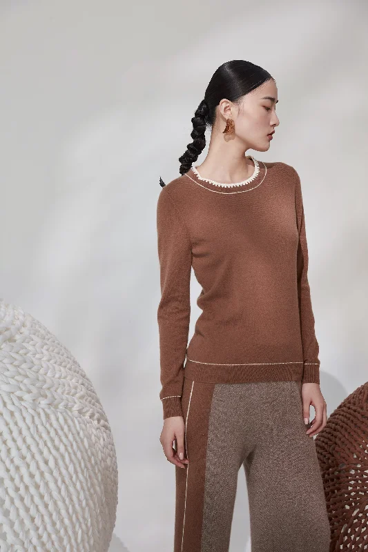 Round neck 100% cashmere jumper Glossy Satin Silk
