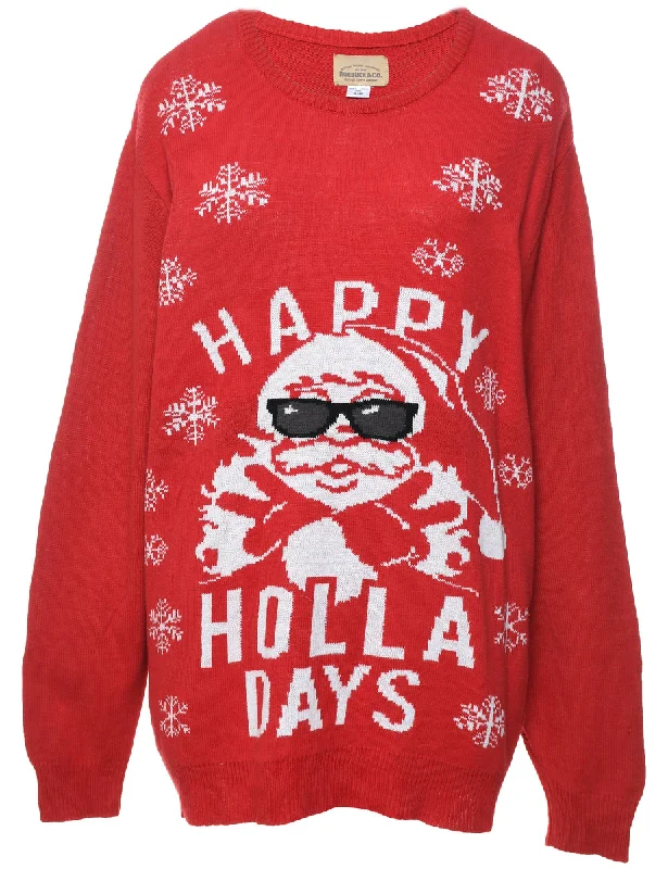 Santa Claus Christmas Jumper - XL Seamless Knitted Crochet