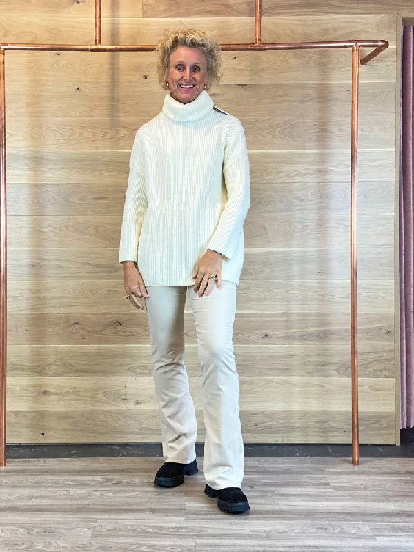 Sita Murt Polo Neck Jumper Ecru Houndstooth Herringbone Solid