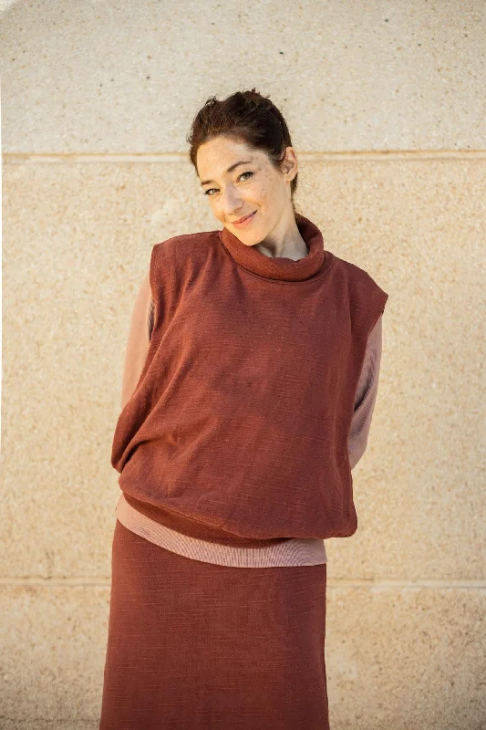 Sleeveless Jumper Fenna - Rusty red Ribbed Striped Patterned