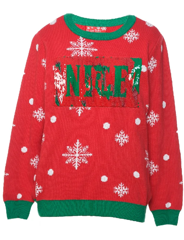 Snowfall Design Christmas Jumper - L Satin Blend Silk Blend Wool Blend