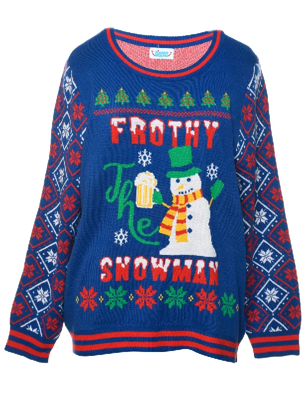 Snowman Christmas Jumper - L Polka Dot Checkered Tartan