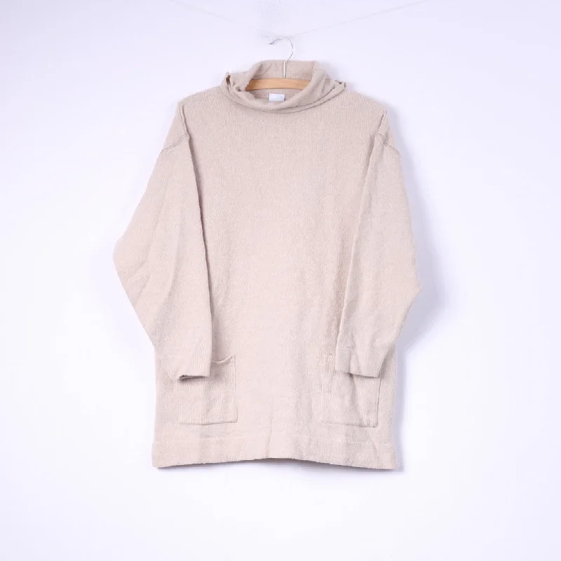 Ulla Popken Women XL Jumper Turtle Neck Beige Merino Wool Acrylic Pocket Top Knit Fabric Woven Fabric Fleece Fabric