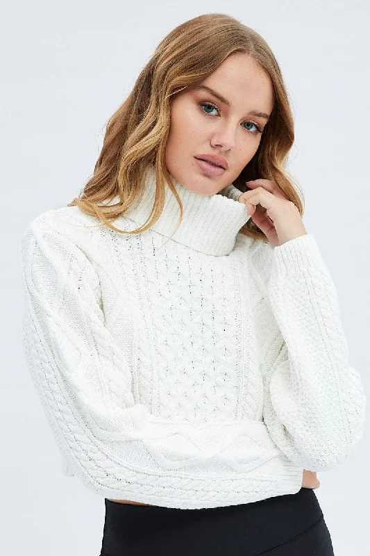 White Cable Knit Jumper Turtle Neck Oversized Loose Flowy