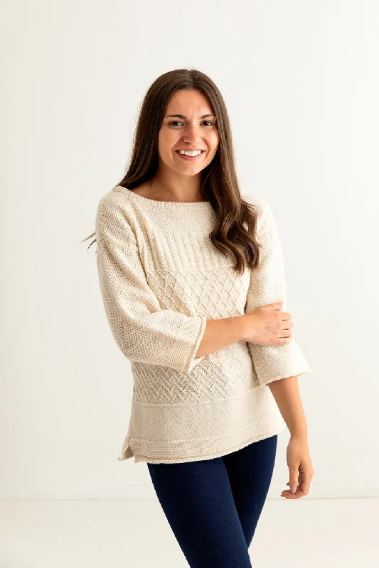 Womens Geelong Superfine Lambswool "Boathouse" Gansey Jumper - Almond Spandex Blend Rayon Blend Denim Blend