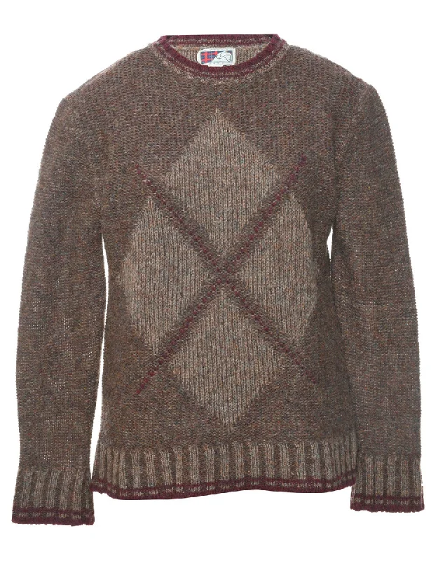 Wool Argyle Jumper - L Collared Crew Neck Turtle Neck