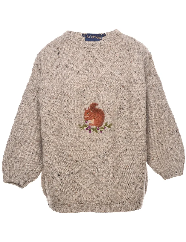 Wool Cable Knit Jumper - S Collared Crew Neck Turtle Neck