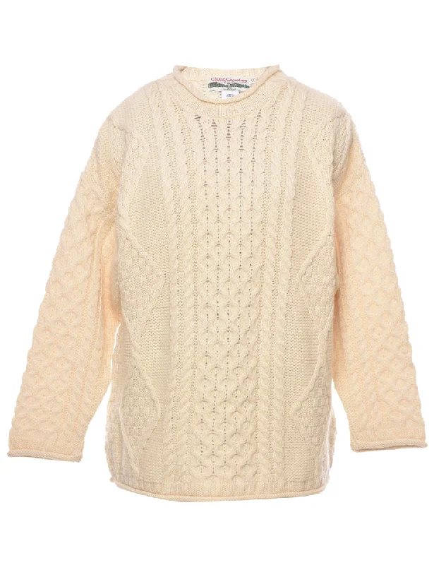 Wool Cable Knit Jumper - S Terry Blend Velvet Blend Canvas Blend