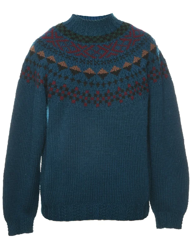 Wool Nordic Jumper - S Ribbed Striped Patterned