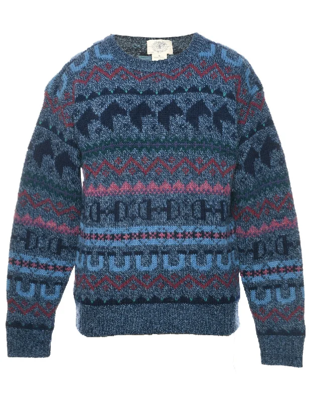 Wool Patterned Jumper - L Tailored Straight A-Line