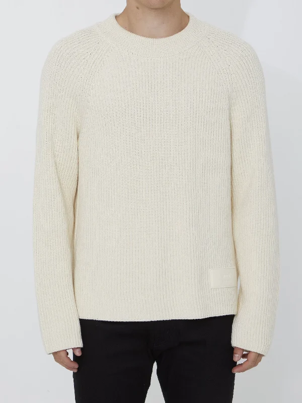 Ivory Jumper With Patch Real Fur Shearling Chenille