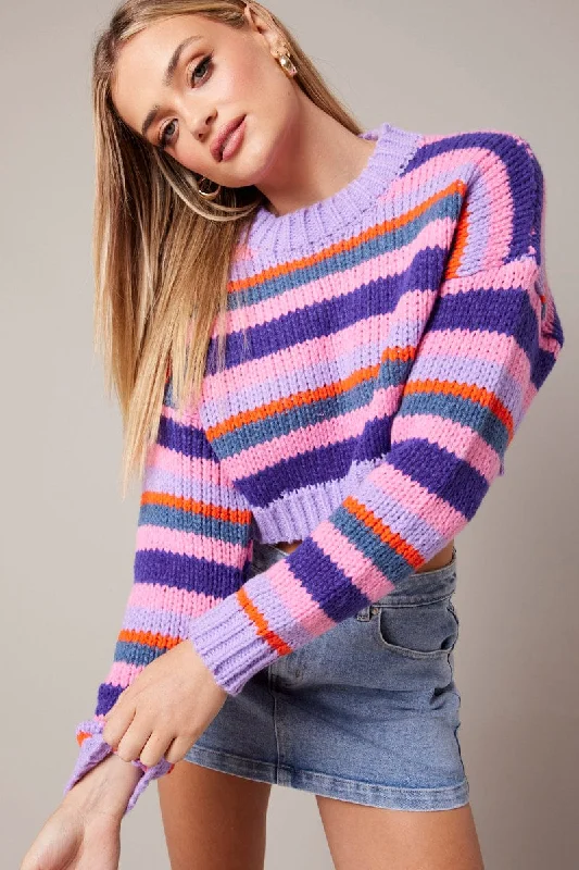 Multi Stripe Knit Jumper Polka Dot Checkered Tartan
