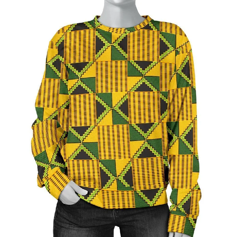 African Kente Print Pattern Women's Sweatshirt Hoodie with Frayed Bohemian Relaxed