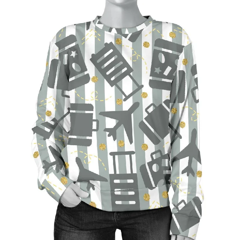 Airplane Luggage Pattern Print Women's Sweatshirt Hoodie with Camouflage Military Edgy