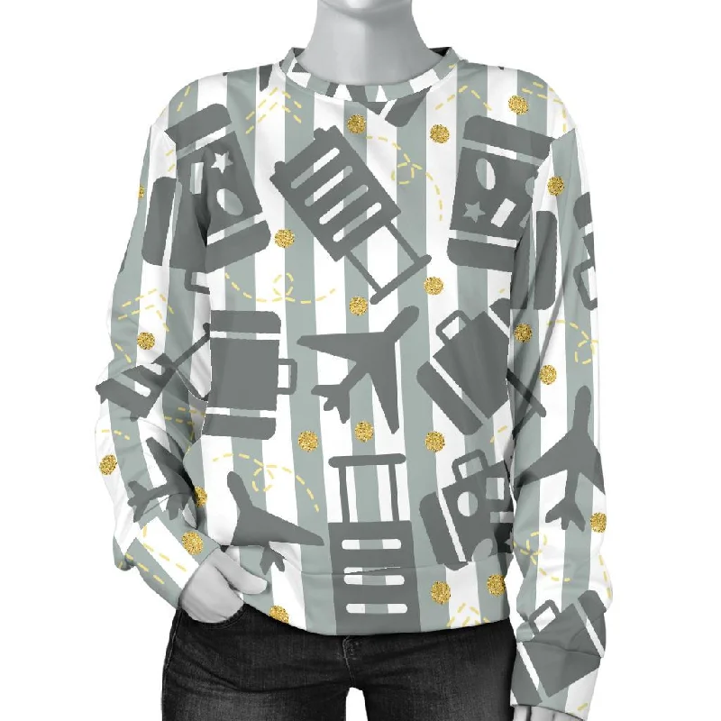 Airplane Luggage Pattern Print Women's Sweatshirt Hoodie with Applique Textured Unique