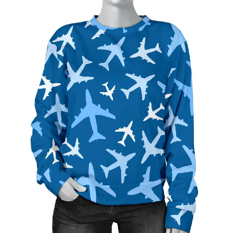 Airplane Pattern Print Women's Sweatshirt Hoodie with Button Classic Timeless