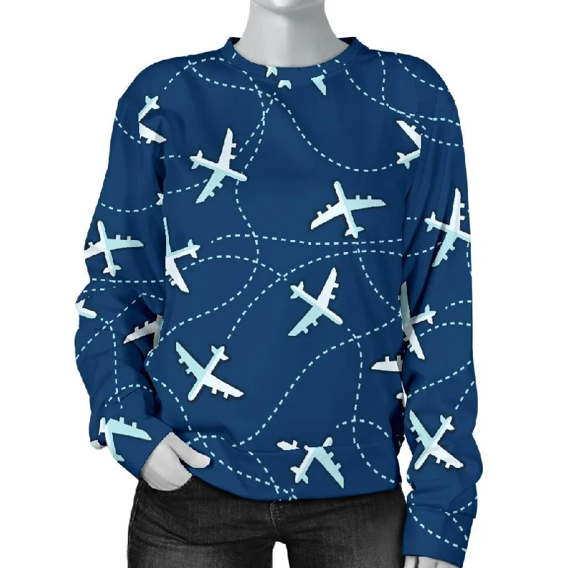 Airplane Print Pattern Women's Sweatshirt Hoodie with Belted Waist Structured Tailored