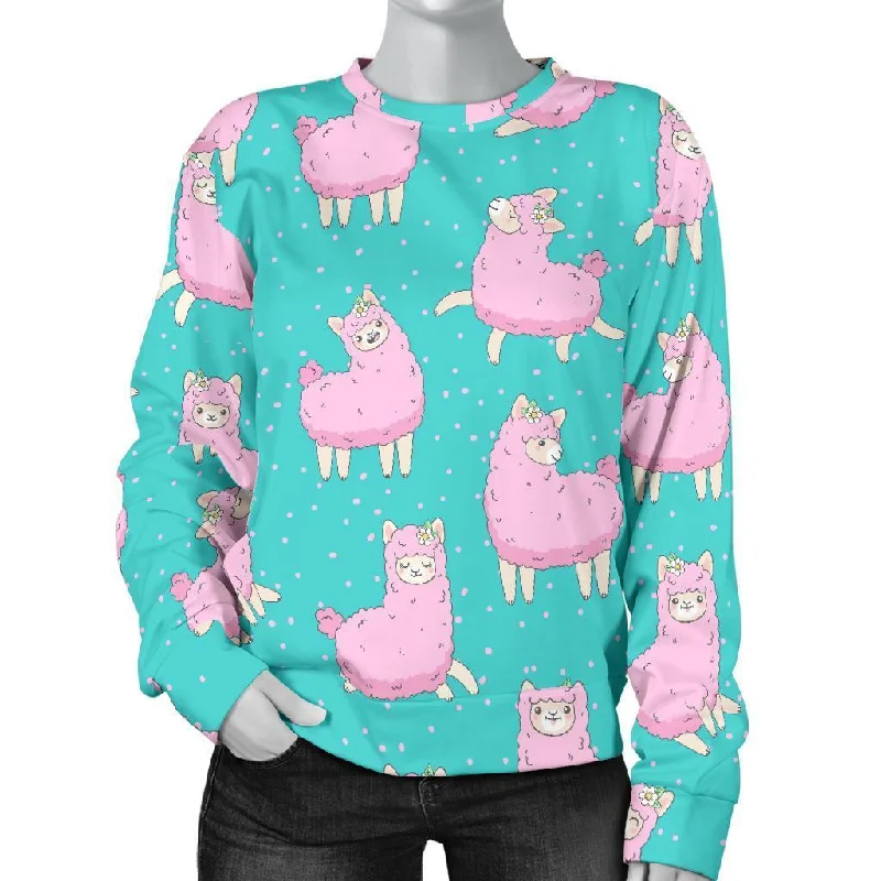 Alpaca Pattern Print Women's Sweatshirt Hoodie with Drop Shoulder Relaxed Streetwear