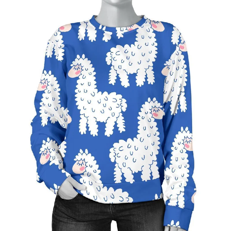 Alpaca Print Pattern Women's Sweatshirt Hoodie with Hem Frayed Vintage Worn