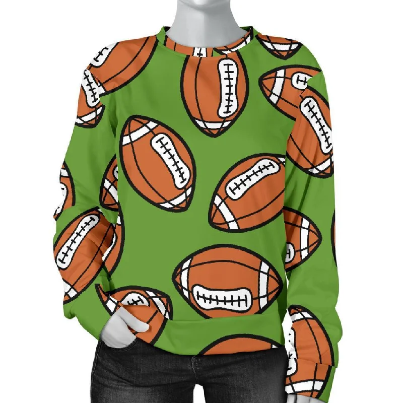 American Football Print Pattern Women's Sweatshirt Hoodie with Hem Elastic Stretchable Comfortable