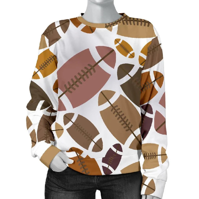 American Football Rugby Ball Pattern Print Women's Sweatshirt Hoodie with Hem Lace Feminine Delicate
